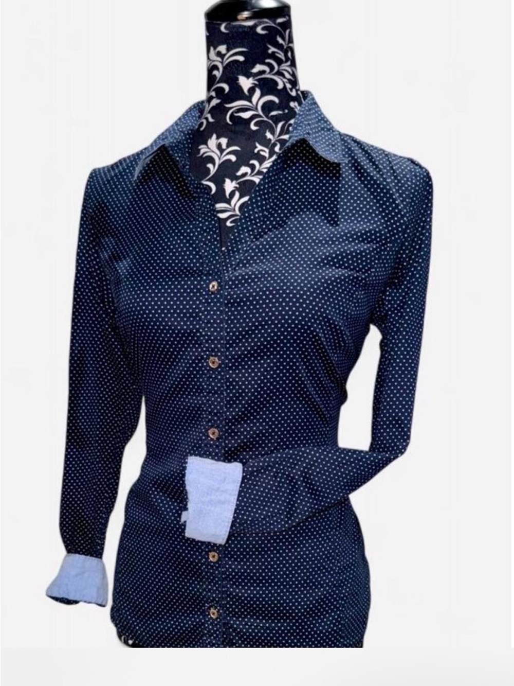 Tommy Hilfiger Navy Polka Dot Fitted Blouse - Size M - Office Siren / Y2K
Preppy